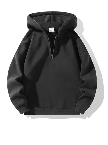Men's Plain Half Zip Drop Shoulder Essentials Hoodie, Regular Fit Casual Long Sleeve Hooded Sweatshirt for Fall & Winter, Men's Clothes for Daily Wear