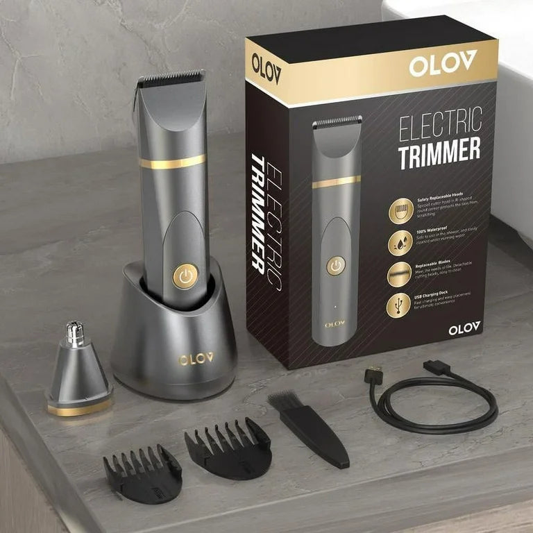 OLOV Electric Body Hair Trimmer – Waterproof Full-Body Groomer for Men (Ceramic Blades, USB Dock, Wet/Dry)